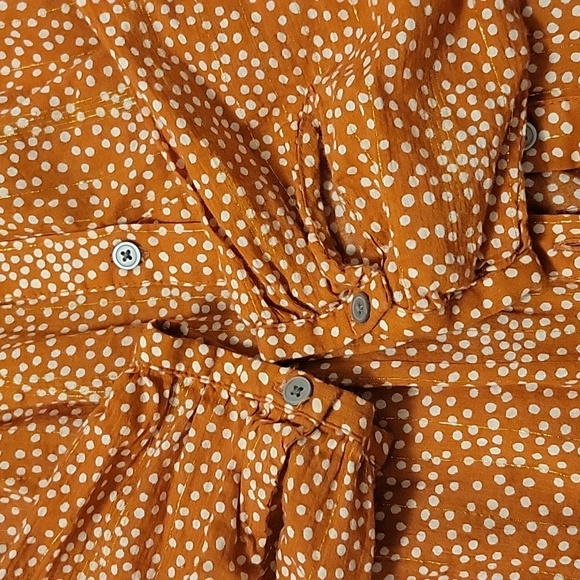 Loft pumpkin autumn polka dot farm house button down blouse L with gold threads - Picture 7 of 8